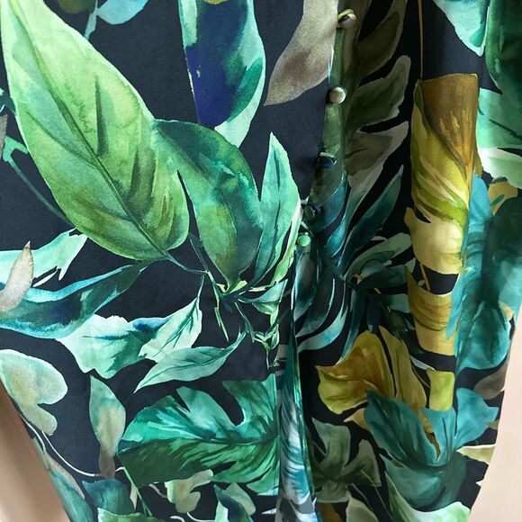 Zara tropical print palm leaves dress green M NWT satin lightweight summer midi - Picture 4 of 7